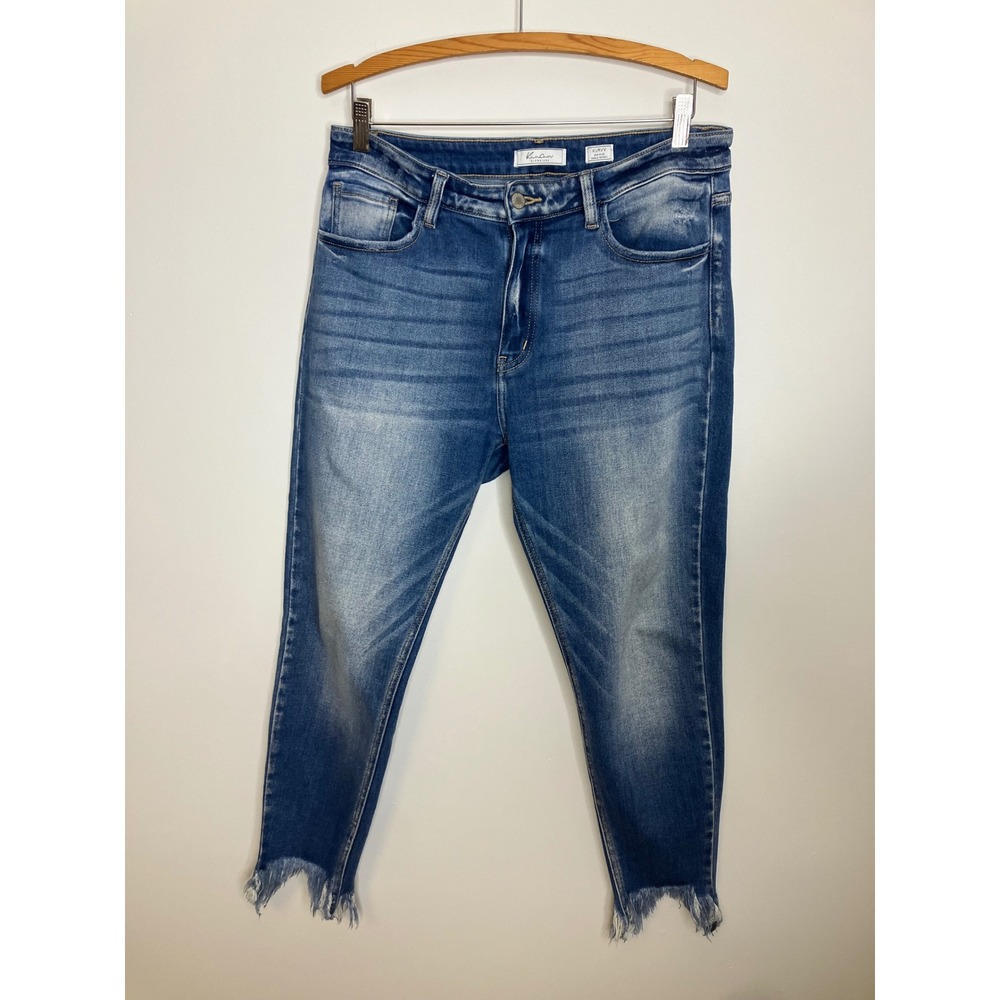 KanCan Kurvy Mid-Rise Ankle Skinny Jeans Womens 30 Blue Frayed Hem‎ Distressed